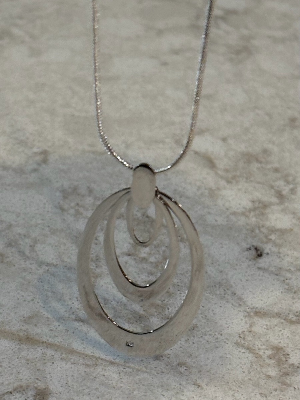 Sterling Silver Layered Oval Pendant Necklace - Women Jewelry 21 inch chain.